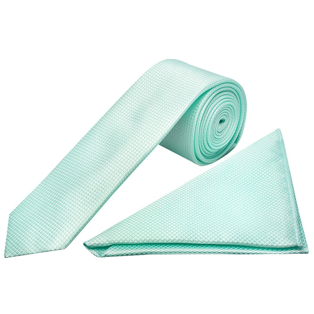 Mint Diamond Skinny Mens Tie And Pocket Square Set 1