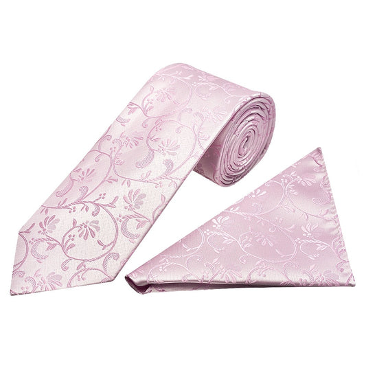 Light Dusty Pink Floral Classic Mens Tie And Pocket Square Set 1