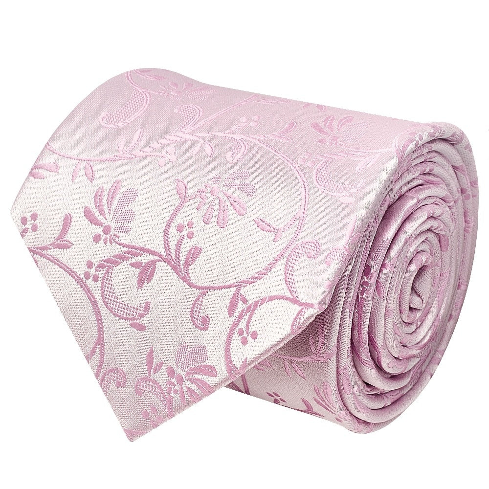 Light Dusty Pink Floral Classic Mens Tie And Pocket Square Set 3