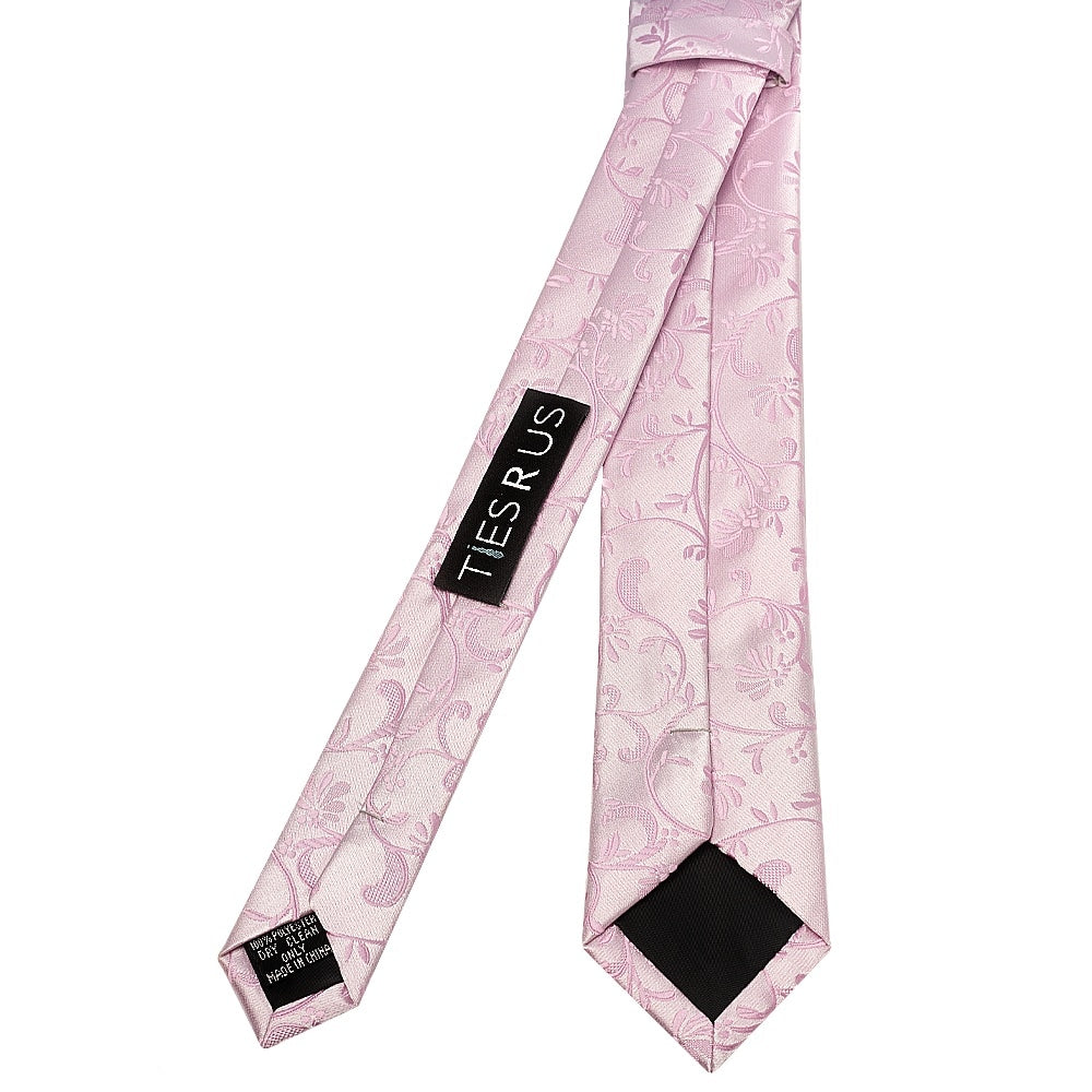 Light Dusty Pink Floral Skinny Mens Tie 3