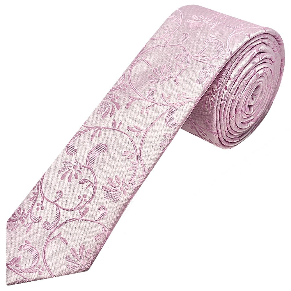 Light Dusty Pink Floral Skinny Mens Tie And Pocket Square Set 2