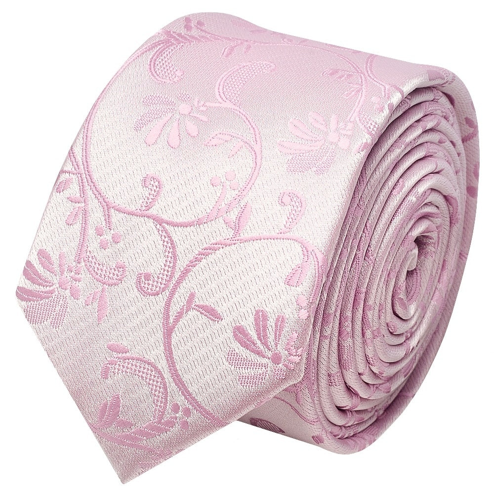 Light Dusty Pink Floral Skinny Mens Tie And Pocket Square Set 3