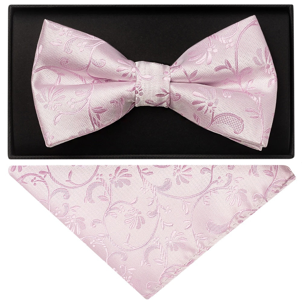 Light Dusty Pink Floral Handmade Mens Bow Tie And Pocket Square Set 1