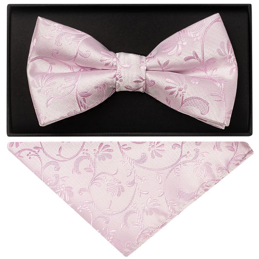 Light Dusty Pink Floral Handmade Mens Bow Tie And Pocket Square Set 1