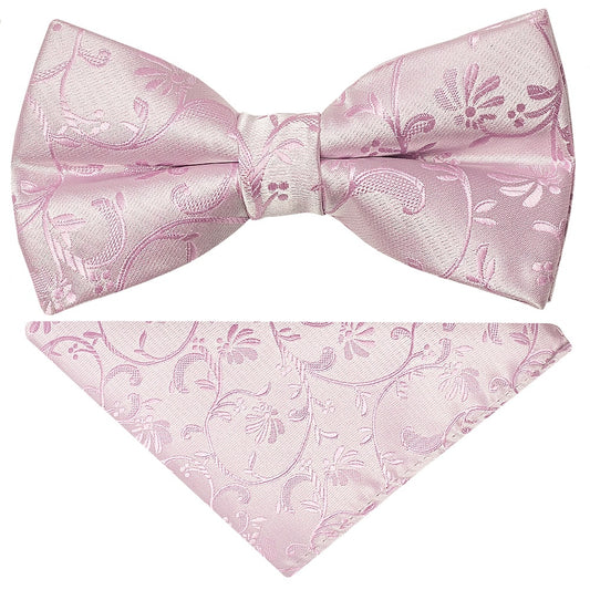 Pre Tied Light Dusty Pink Floral Boys Bow Tie And Pocket Square 1