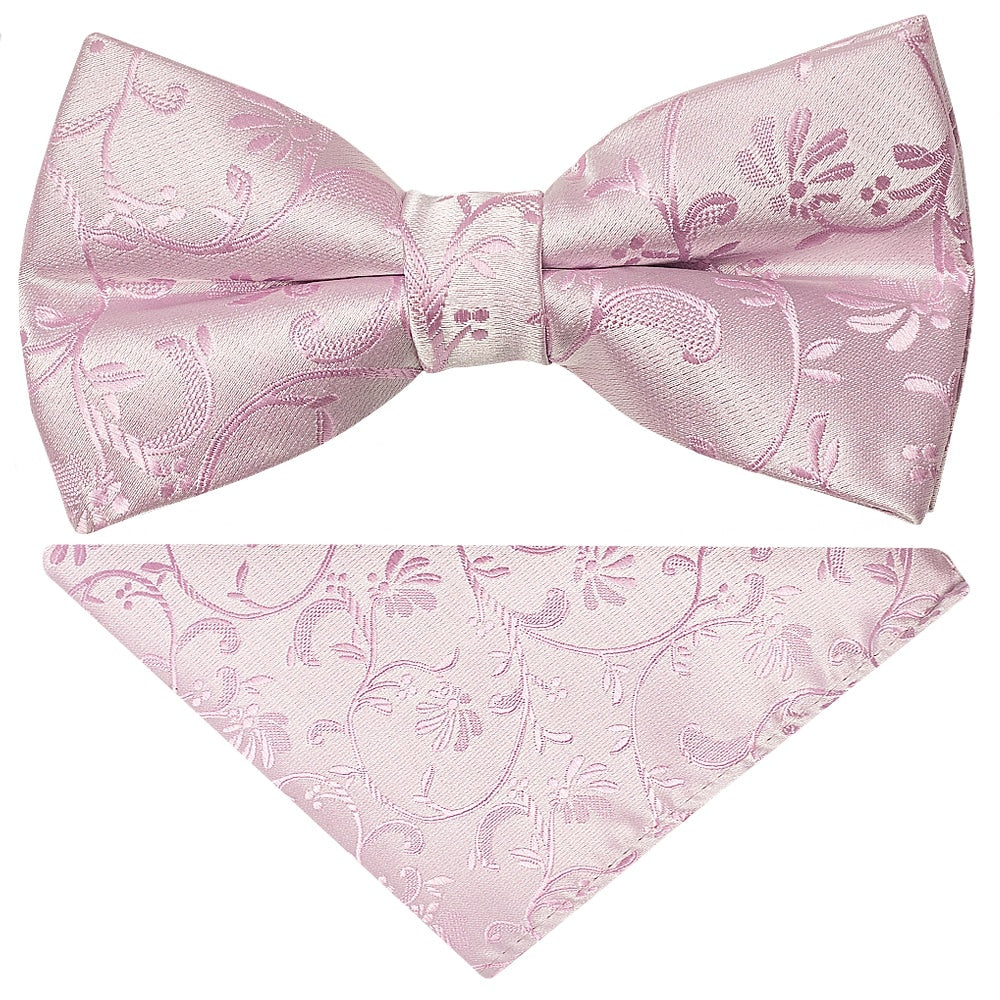 Pre Tied Light Dusty Pink Floral Boys Bow Tie And Pocket Square Set Age 4 7 1