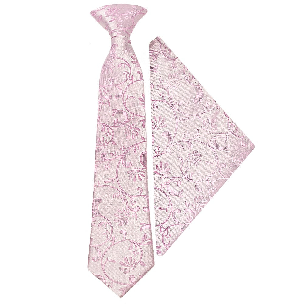 Pre Tied Light Dusty Pink Floral Boys Tie And Pocket Square Set Age 4 7 1