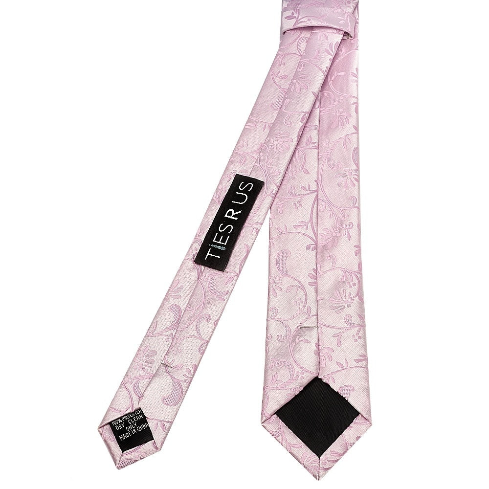 Light Dusty Pink Floral Skinny Boys Tie And Pocket Square Set 4