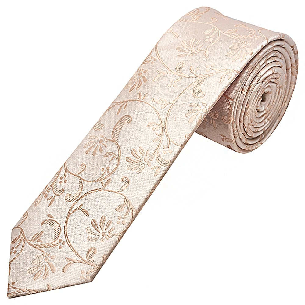 Nude Floral Skinny Mens Tie 1