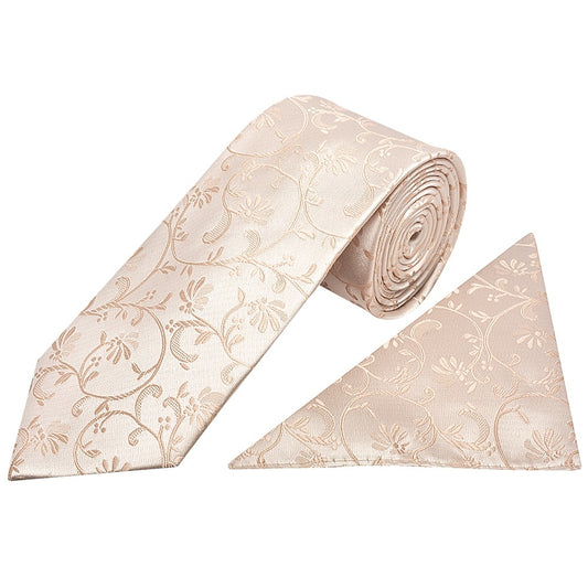 Nude Floral Classic Mens Tie And Pocket Square Set 1