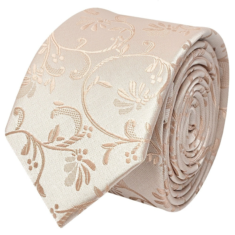 Nude Floral Skinny Mens Tie And Pocket Square Set 3