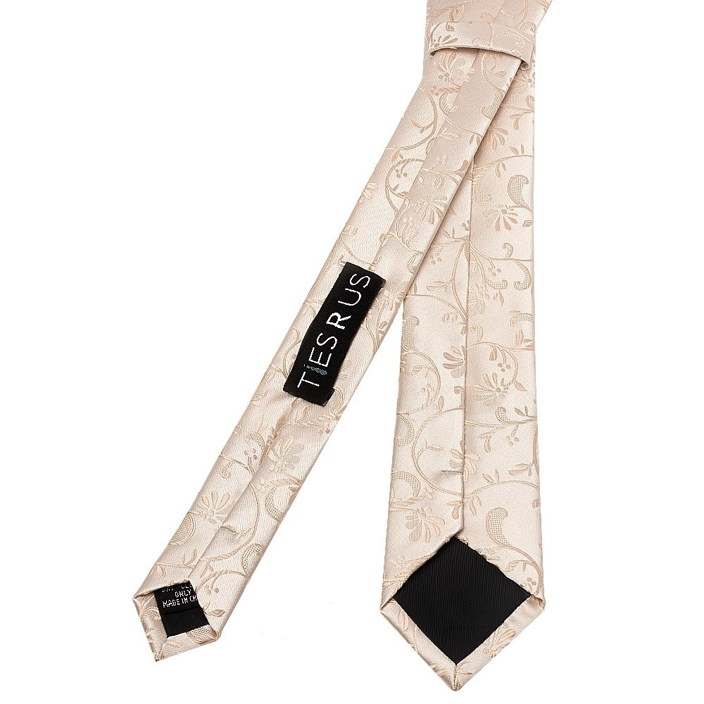 Nude Floral Skinny Mens Tie And Pocket Square Set 4