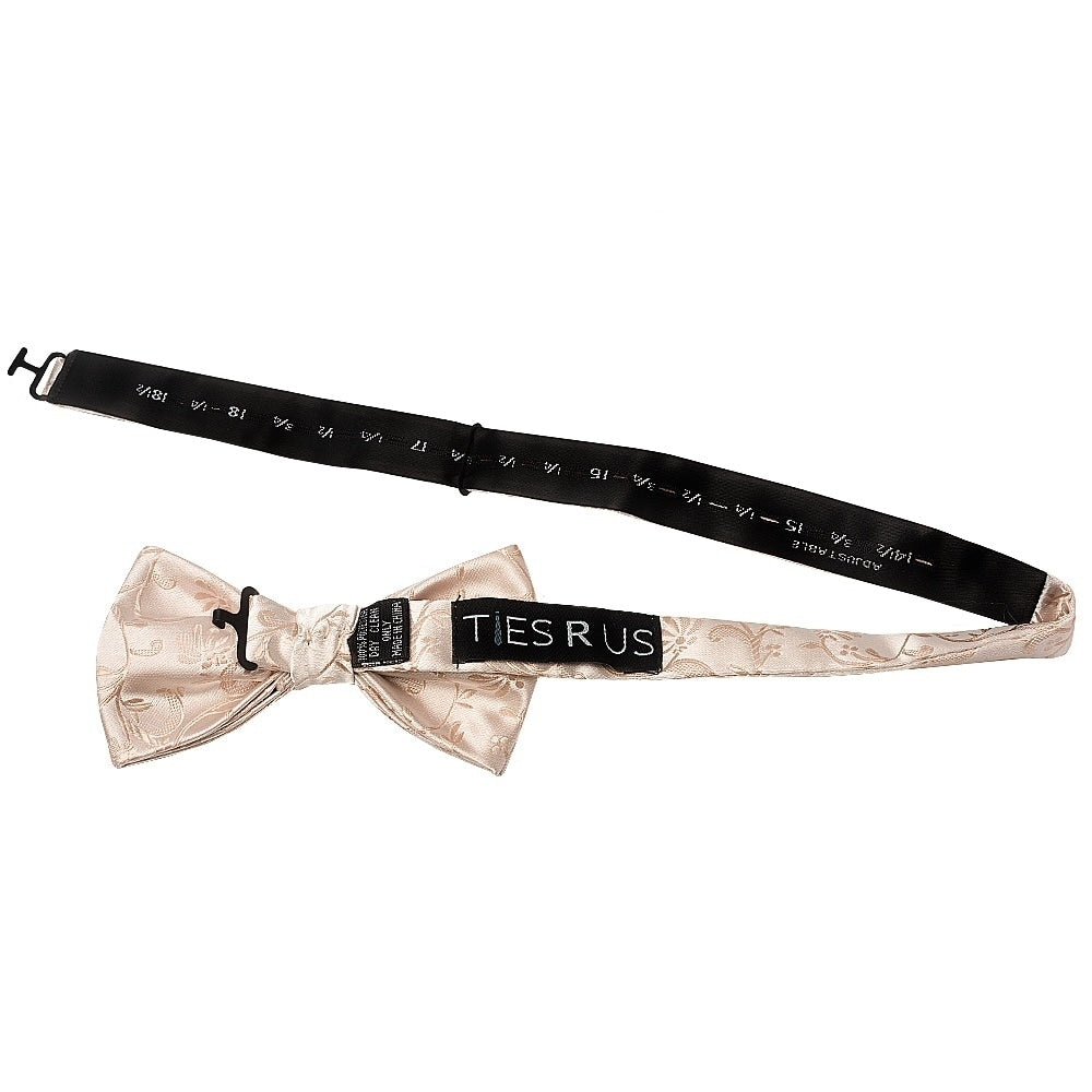 Nude Floral Handmade Mens Bow Tie And Pocket Square Set 3