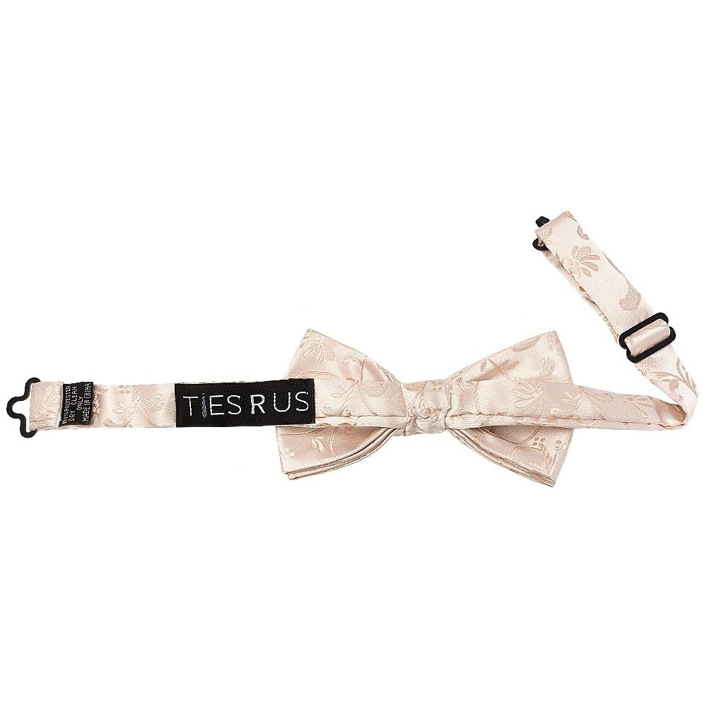 Pre Tied Nude Floral Boys Bow Tie And Pocket Square 3