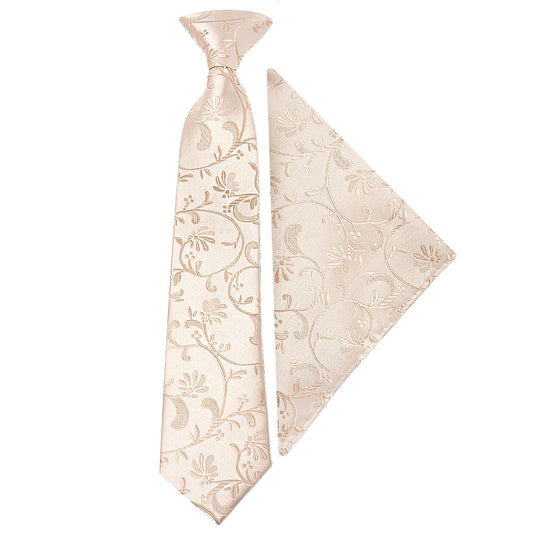 Pre Tied Nude Floral Boys Tie And Pocket Square Set Age 4 7 1