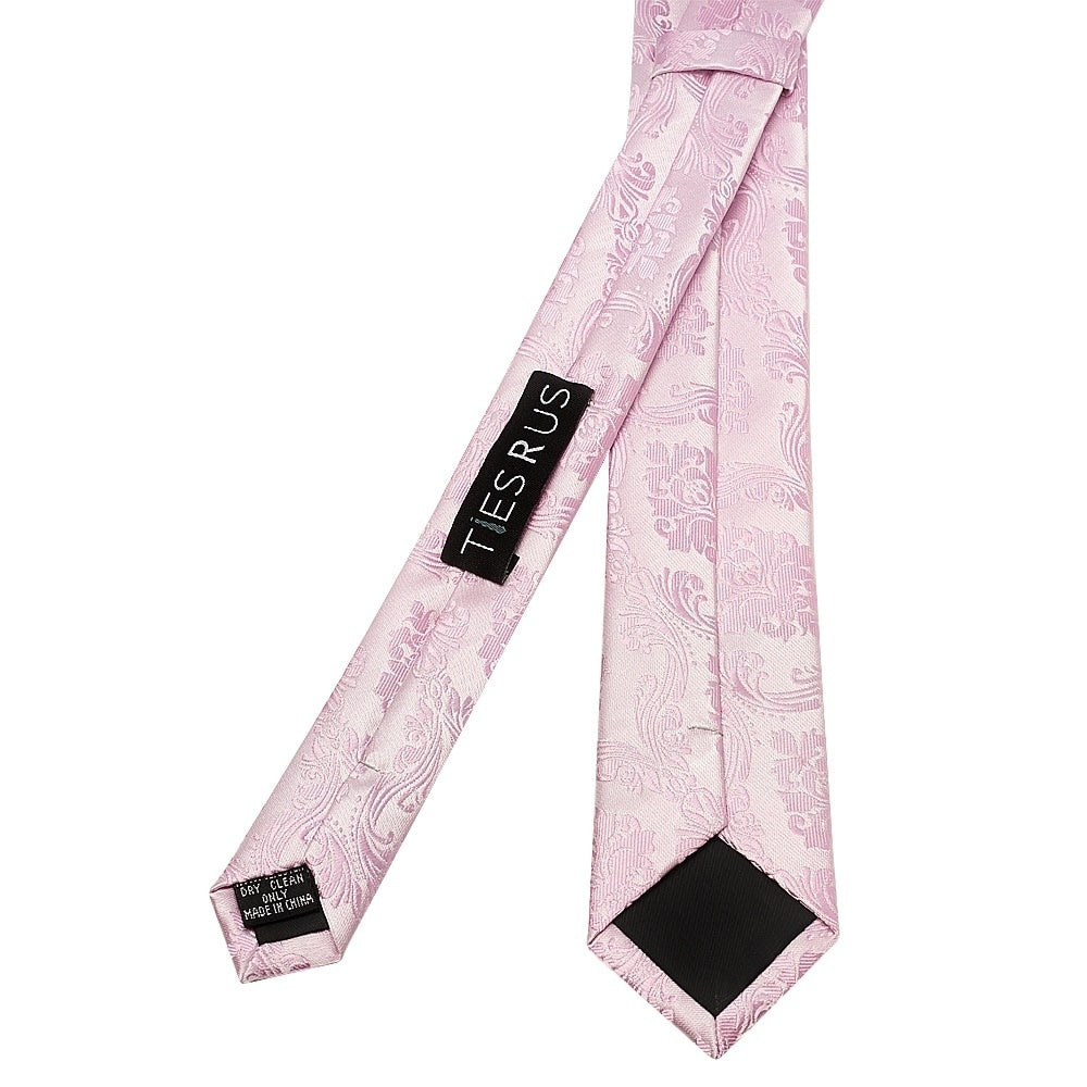 Light Dusty Pink Paisley Skinny Mens Tie And Pocket Square Set 4