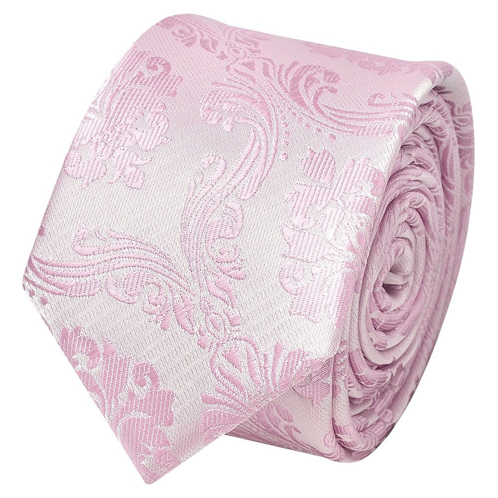 Light Dusty Pink Paisley Boys Skinny Tie And Pocket Square Set 3