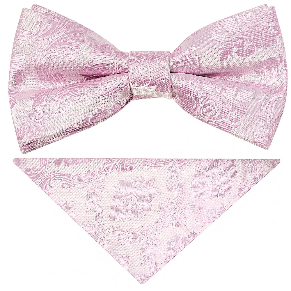 Pre Tied Light Dusty Pink Paisley Boys Bow Tie And Pocket Square Set 1