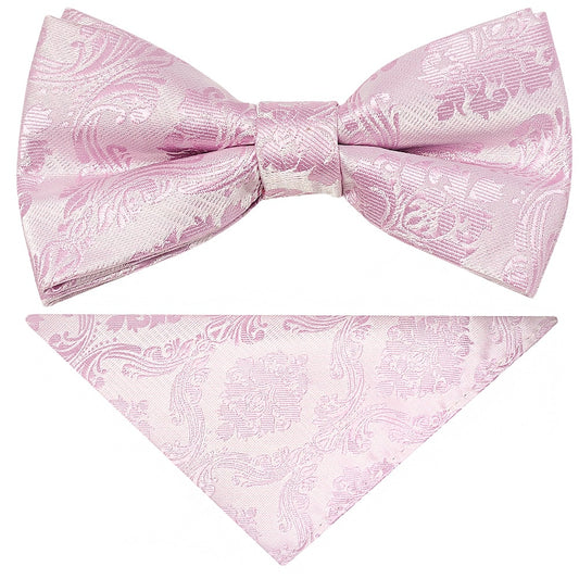 Pre Tied Light Dusty Pink Paisley Boys Bow Tie And Pocket Square Set 1