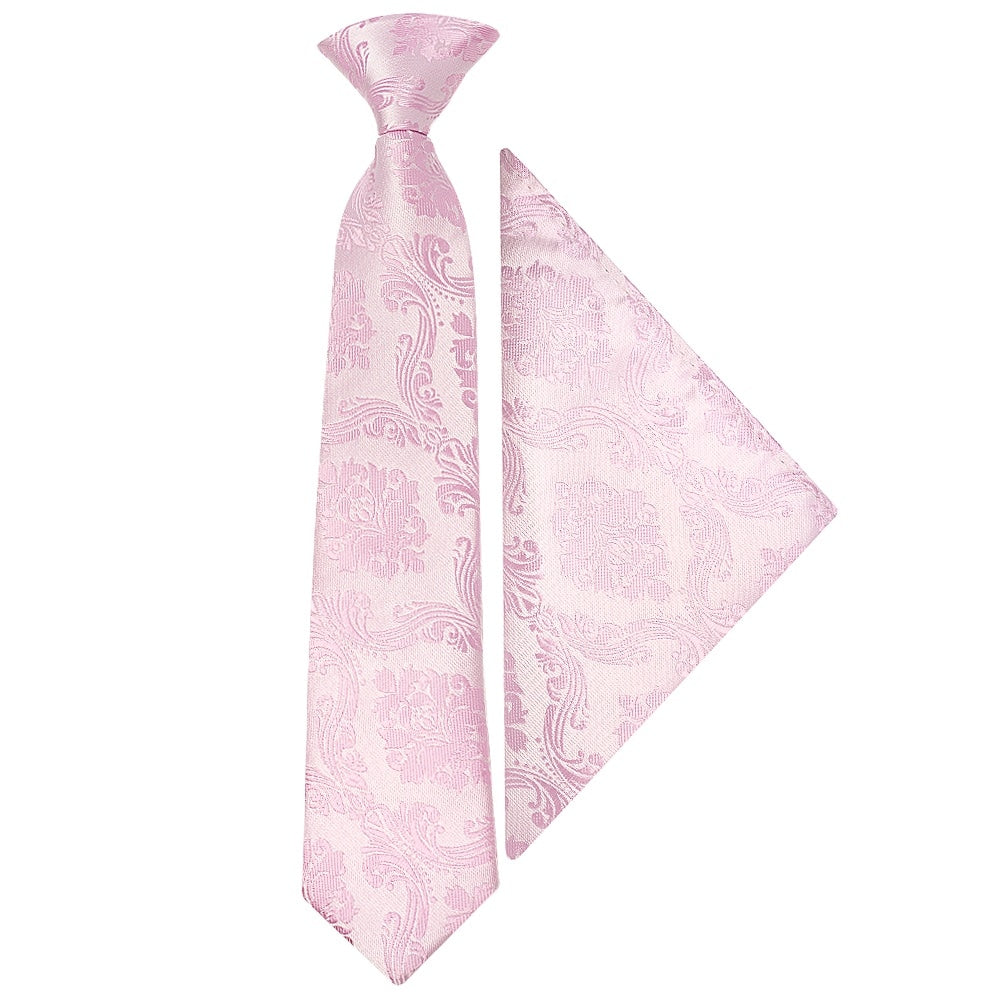 Pre Tied Light Dusty Pink Paisley Boys Tie And Pocket Square Set Age 4 7 1