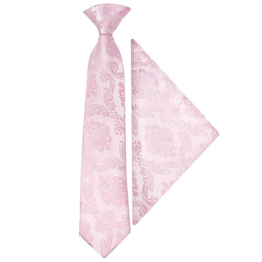 Pre Tied Light Dusty Pink Paisley Boys Tie And Pocket Square Set Age 4 7 1