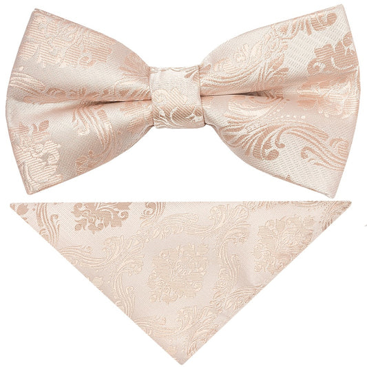 Pre Tied Nude Paisley Boys Bow Tie And Pocket Square 1