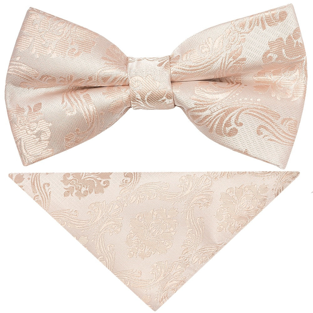 Pre Tied Nude Paisley Boys Bow Tie And Pocket Square Set Age 4 7 1