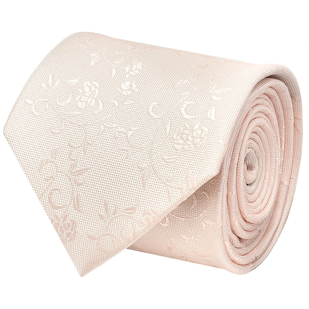 Blush Textured Floral Mens Classic Tie And Pocket Square Set 3