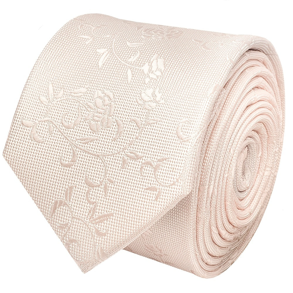 Blush Textured Floral Skinny Mens Tie Pocket Square Set
