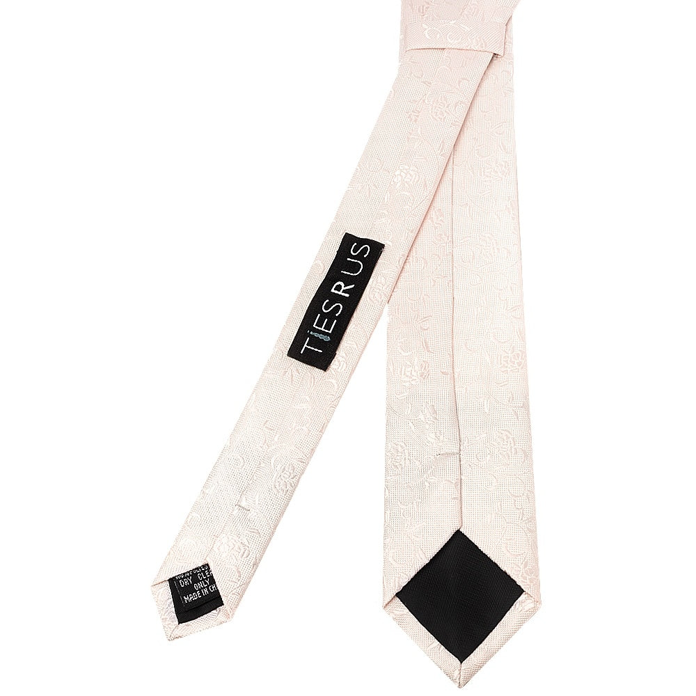 Blush Textured Floral Skinny Mens Tie Pocket Square Set 4