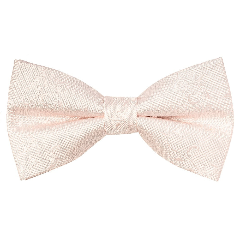 Pre Tied Blush Textured Floral Boys Bow Tie And Pocket Square Set 2