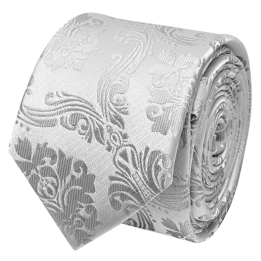 Silver Paisley Skinny Mens Tie 2