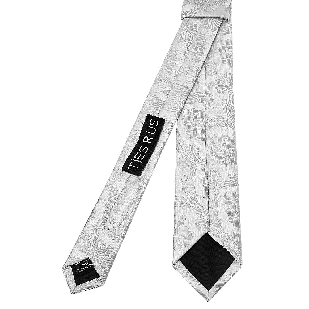 Silver Paisley Skinny Mens Tie 3