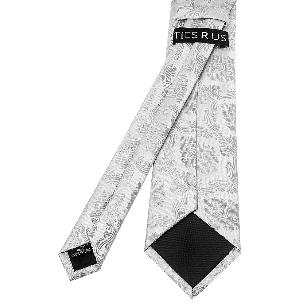 Silver Paisley Classic Mens Tie And Pocket Square Set 4