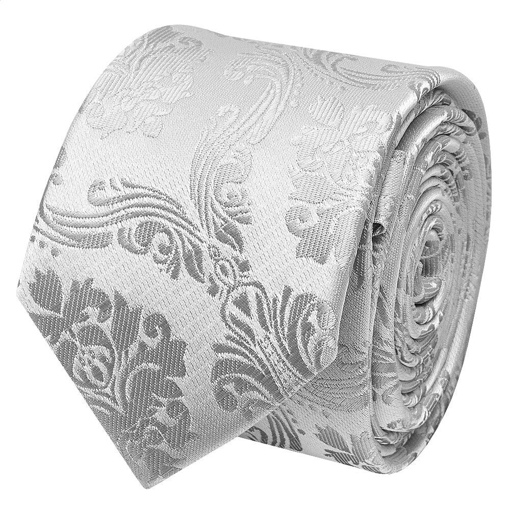 Silver Paisley Skinny Boys Tie 2
