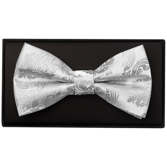 Silver Paisley Handmade Mens Bow Tie And Pocket Square Set 2