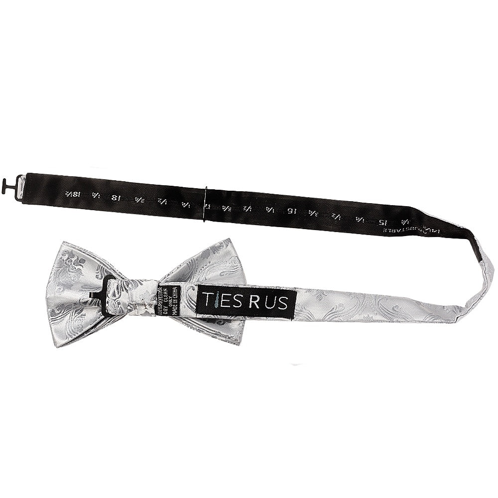 Silver Paisley Handmade Mens Bow Tie And Pocket Square Set 3
