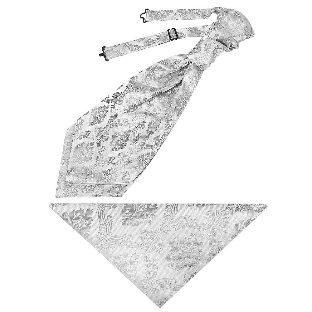 Silver Paisley Mens Cravat Tie And Pocket Square Set 1