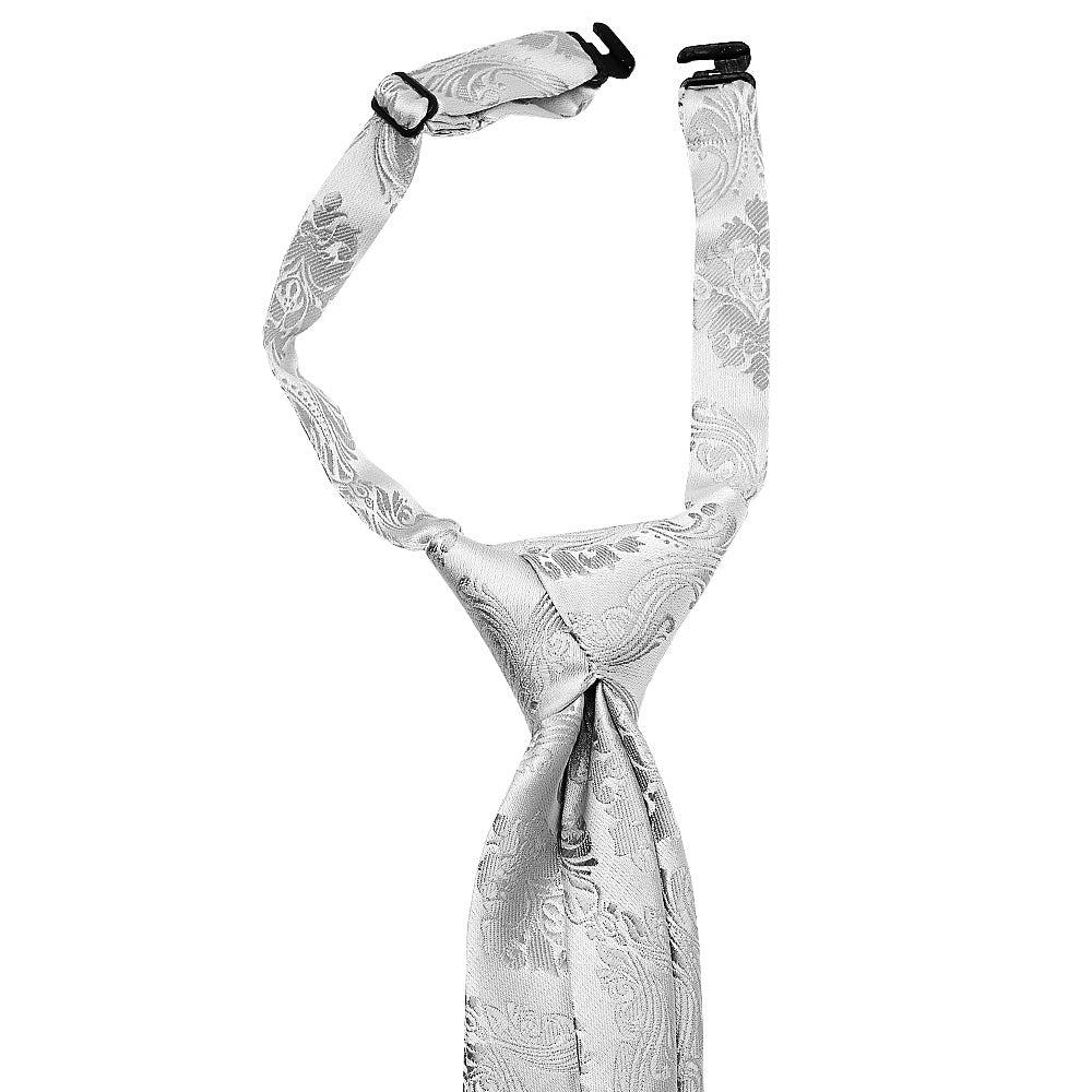 Pre Tied Silver Paisley Boys Tie And Pocket Square Set Age 4 7 3
