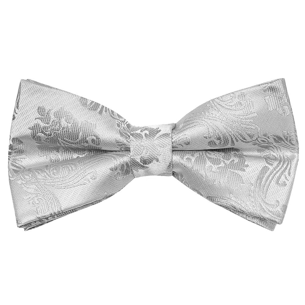 Pre Tied Silver Paisley Boys Bow Tie And Pocket Square Set Age 4 7 2
