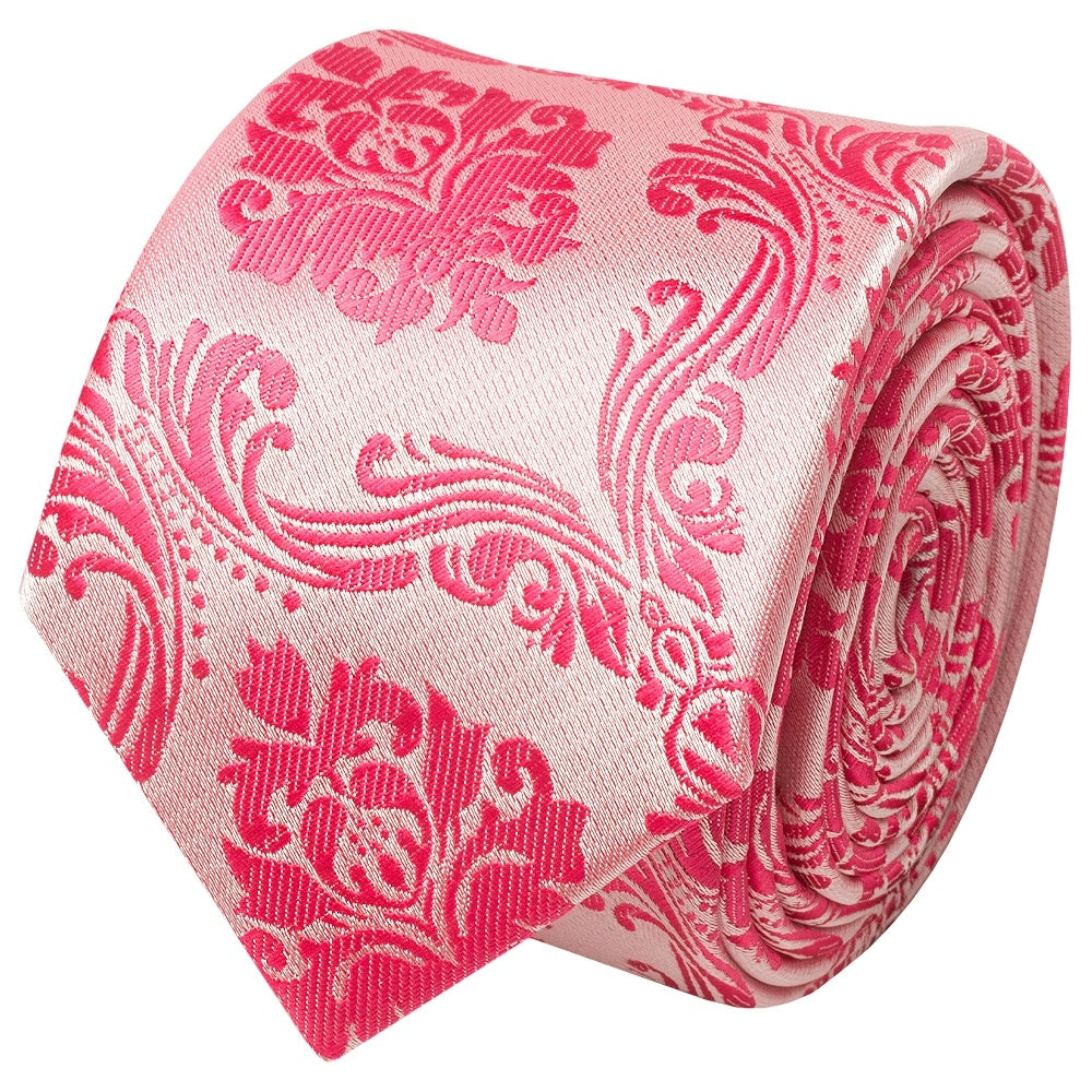 Light Coral Paisley Skinny Mens Tie And Pocket Square Set 3