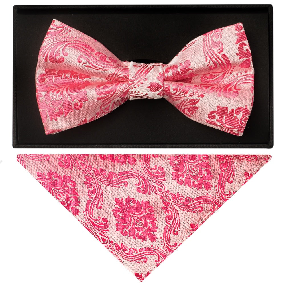 Light Coral Paisley Handmade Mens Bow Tie And Pocket Square Set 1