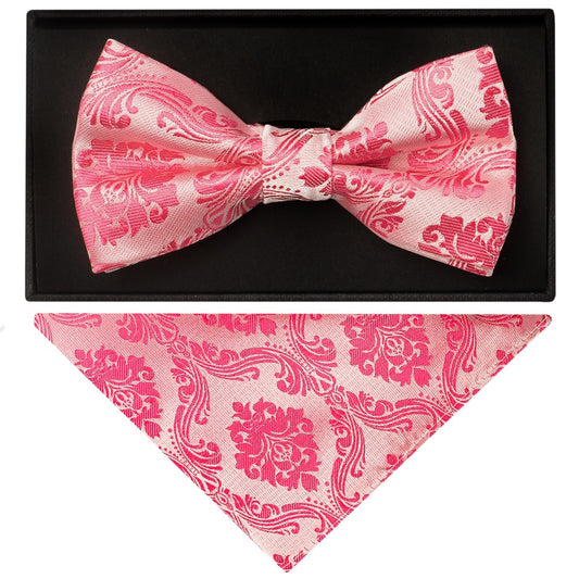 Light Coral Paisley Handmade Mens Bow Tie And Pocket Square Set 1