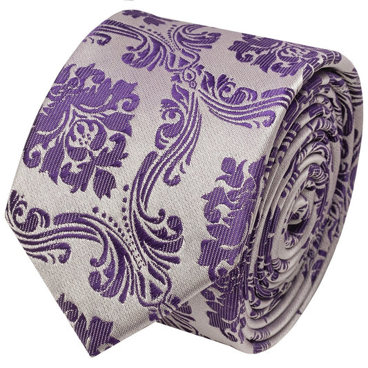 Purple Paisley Skinny Mens Tie 2
