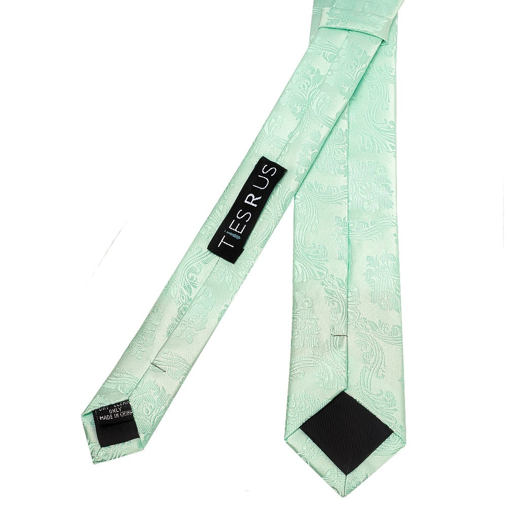 Mint Green Paisley Skinny Mens Tie And Pocket Square Set 4