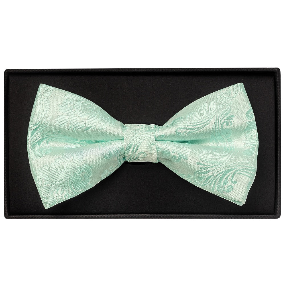Mint Green Paisley Handmade Mens Bow Tie And Pocket Square Set 2