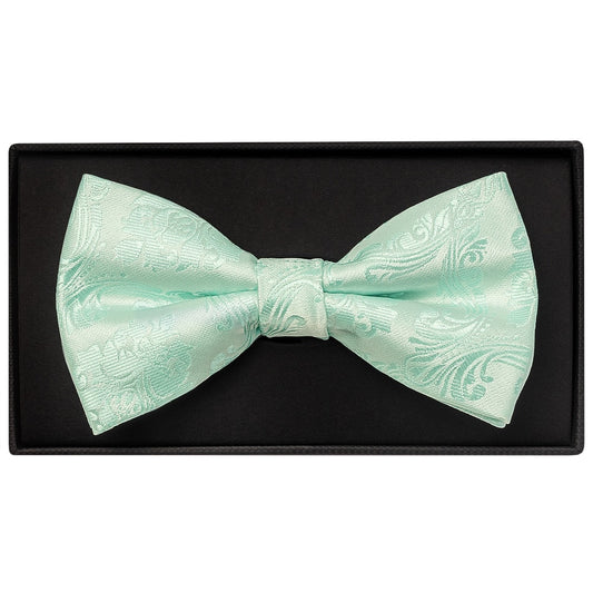 Mint Green Paisley Handmade Mens Bow Tie And Pocket Square Set 2