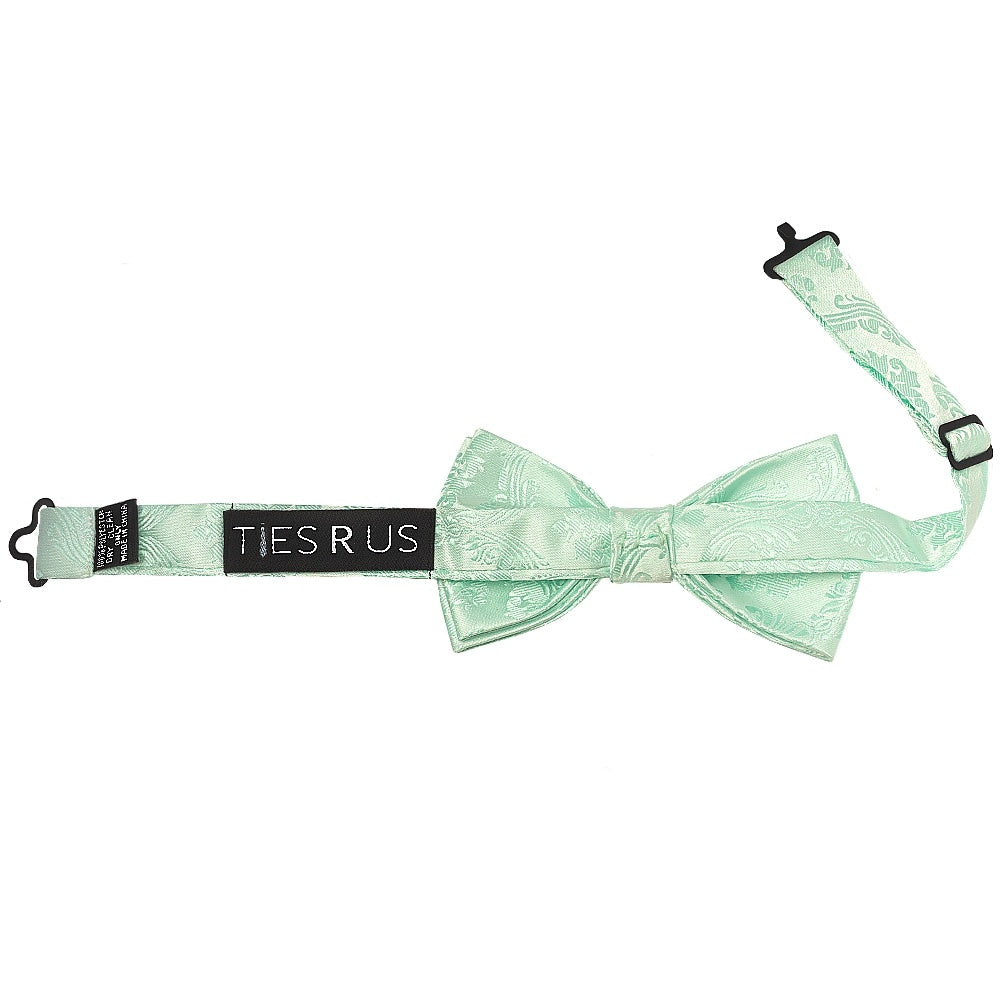 Pre Tied Mint Paisley Boys Bow Tie And Pocket Square Set 3