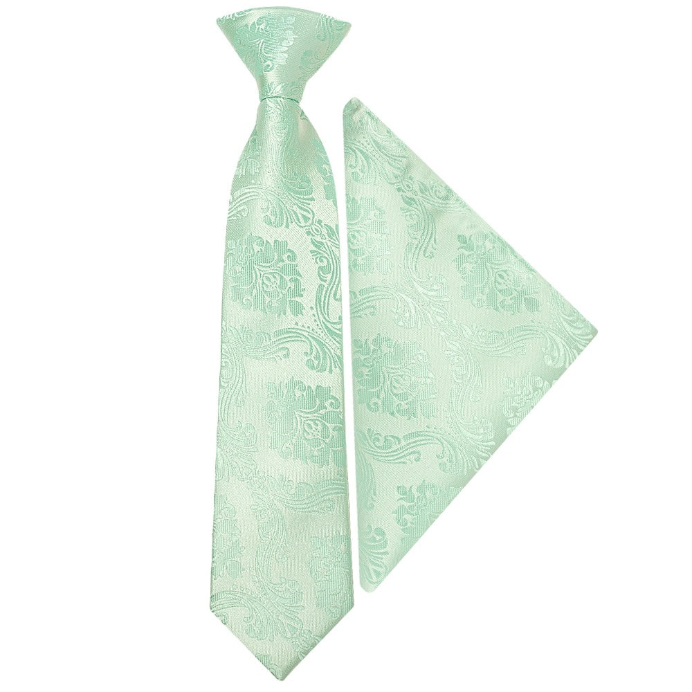 Pre Tied Mint Paisley Boys Tie And Pocket Square Set Age 4 7 1