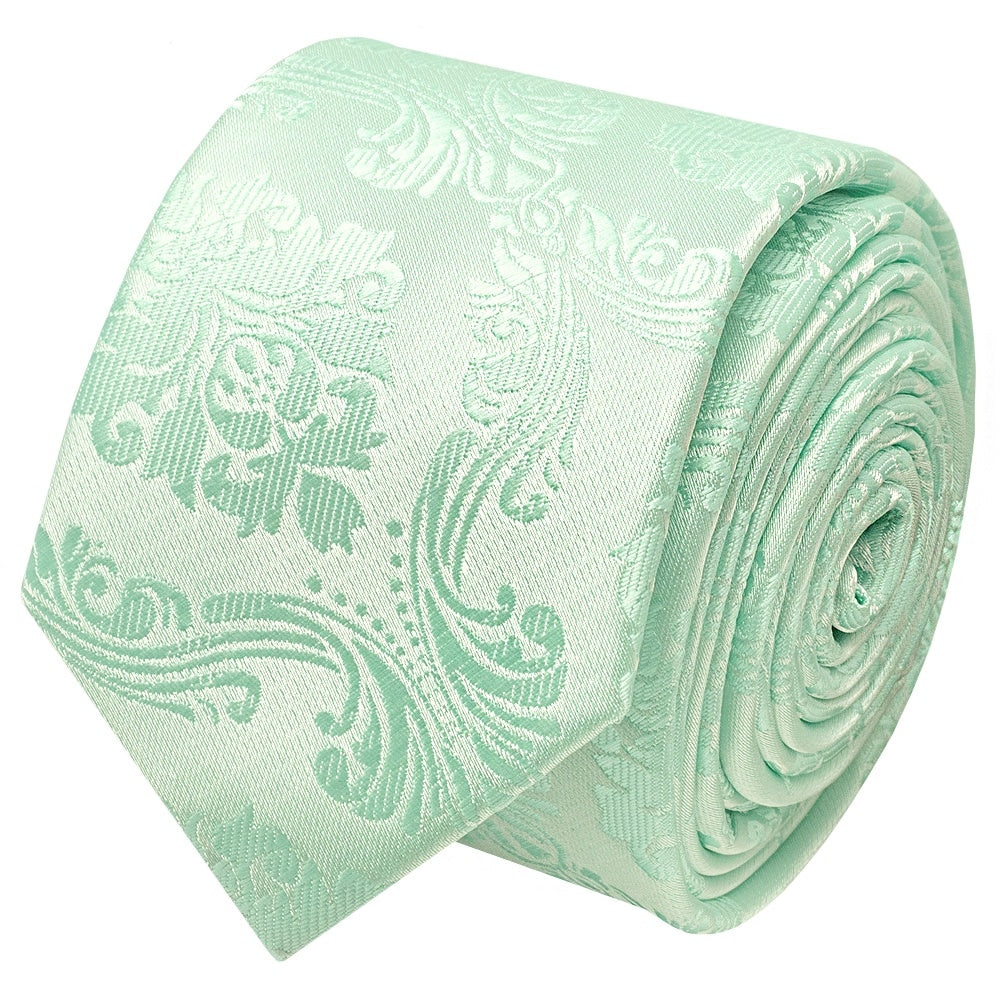 Mint Green Paisley Skinny Boys Tie And Pocket Square Set 3